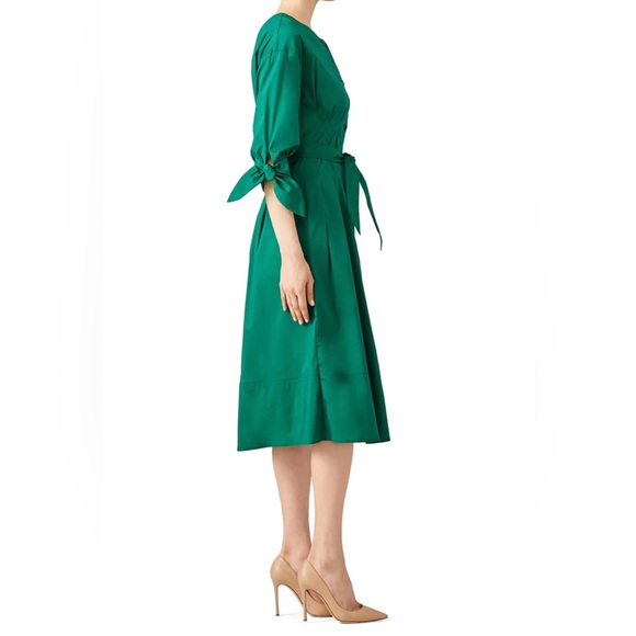 Grey Jason Wu Kelly Emerald Green Midi Button Front Shirt Dress | Size 10 - Picture 2 of 13
